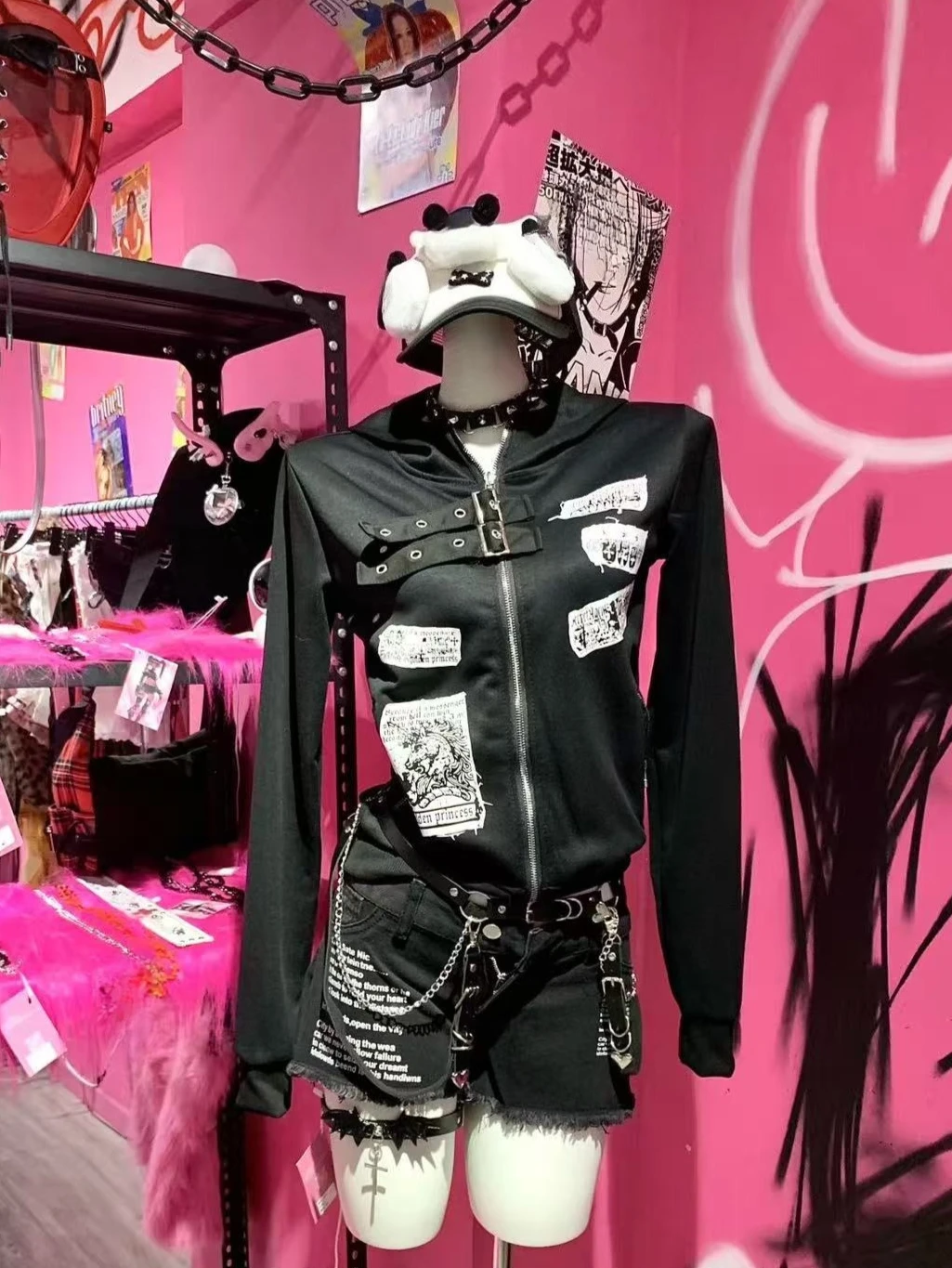 

Винтажная женская футболка в американском стиле ретро Harajuku, облегающие топы, толстовка на молнии в стиле панк, готика Y2K, куртка, субкультура, пальто, осень