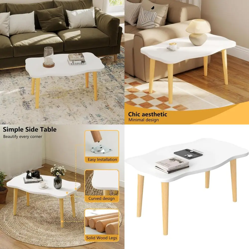 

White Wooden Coffee Table with 4 Strong Legs, Suitable for Living Room and Storage Needs