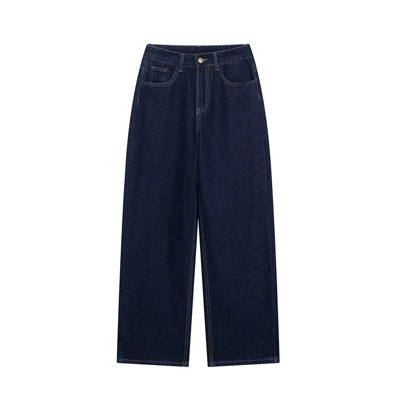 

YENKYE Europe And America Vintage Jeans Women High Waist With Pockets Straight Trousers New 2025