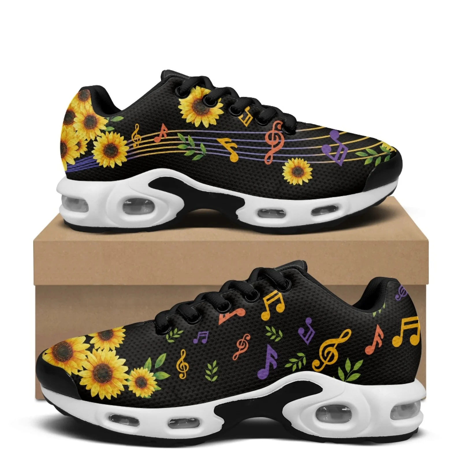 PENSTROLL Sunflower Music Note Air Cushion Tennis Fashion Sneakers for Gym Mesh Comfort Sneaker Mesh Sneakers