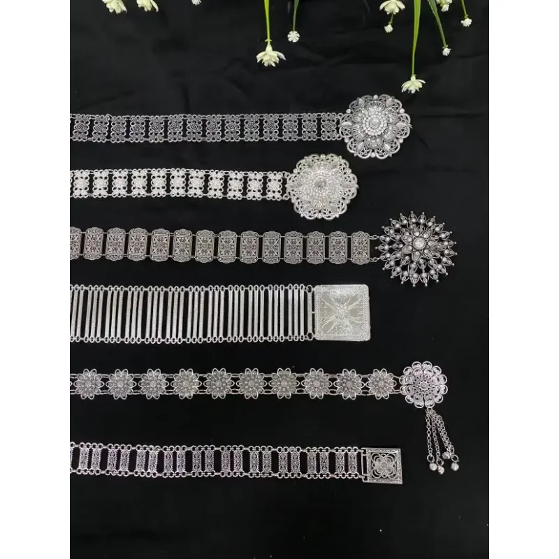 

Antique Silver Belt Chain for Women Thailand Clothing Accessories Vintage Southeast Asian Style Belts Waistband Cummerbunds