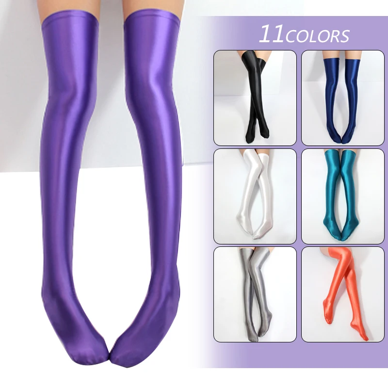 

Women Sexy Oil Glossy Stockings Spandex Stretch Shiny Opaque Thigh High Socks Non-slip Stockings Dance Hosiery