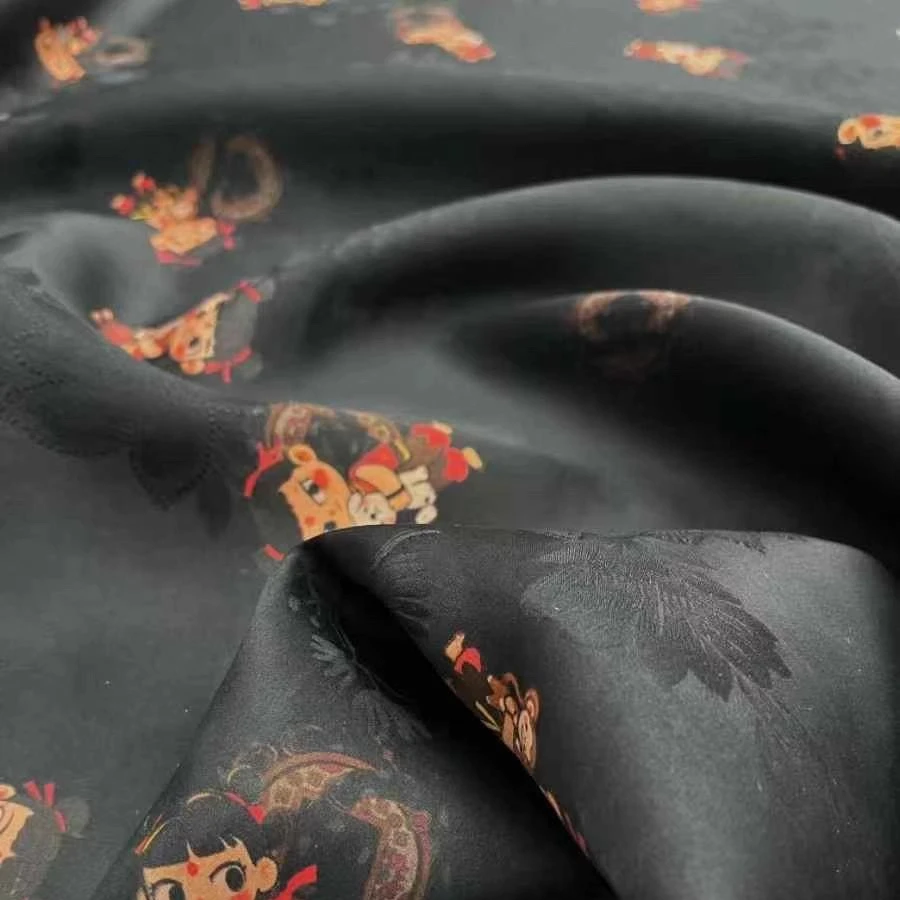 114cm-wide-25mm-cartoon-printed-black-silk-fabric-for-diy-sewing-comfortable-dress-pants-cheongsam-odai-pajamas-r4074