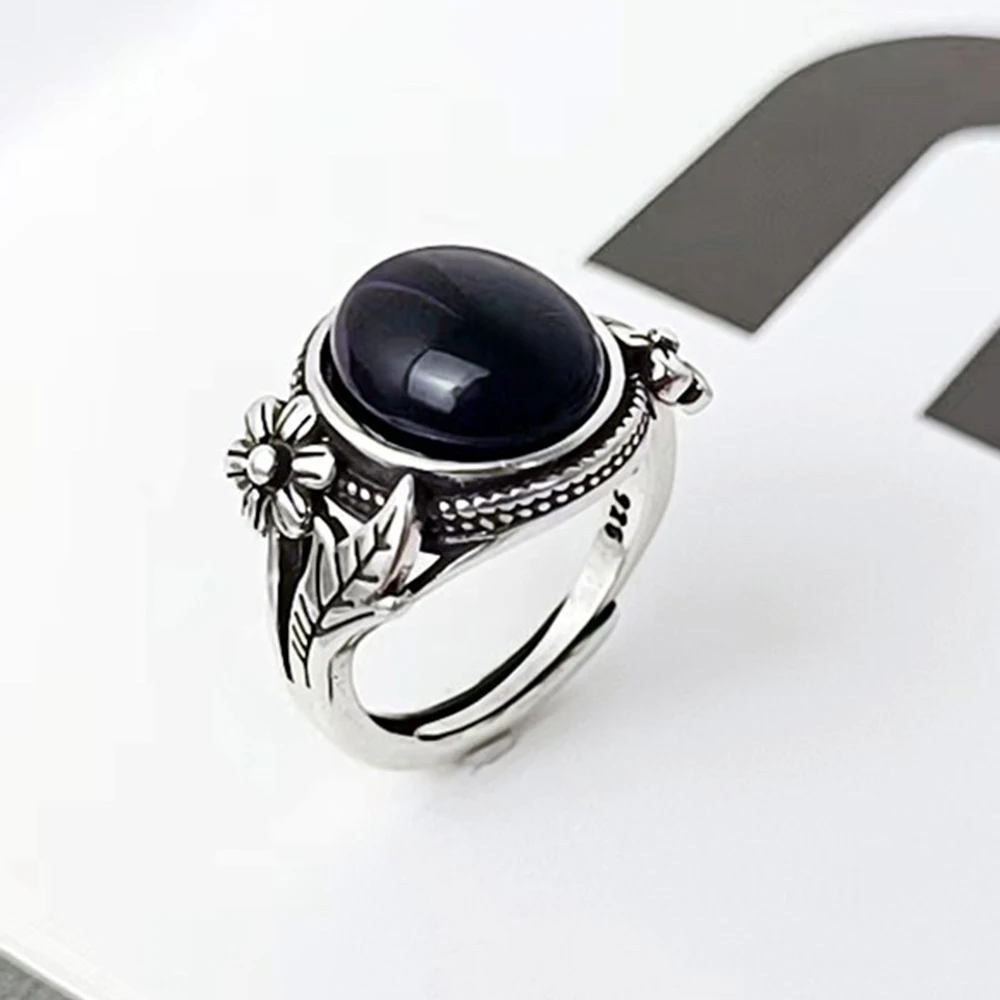 

Retro Flower Ring Women Silver Leaves Entangled Versatile Artistic Style Open Adjustable Ring Fashion Simple Petal Ring