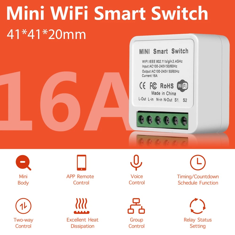 Tuya Wifi16A Mini Switch 2-way Control Switches WiFi Dual-mode Smart Breaker Works With Alexa Google Home Support Smart Life APP