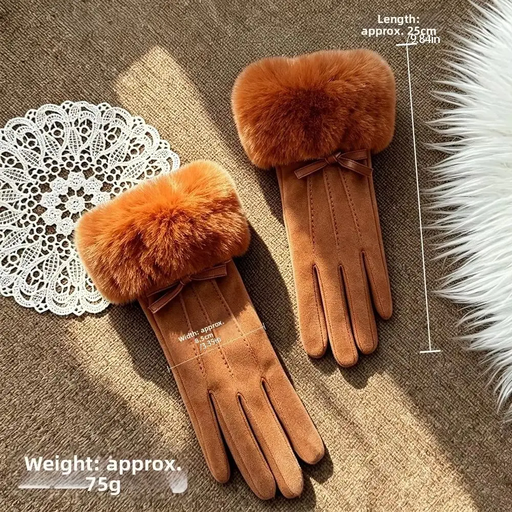 Fashion Warm Suede Gloves Faux Fur Cold-proof Winter Women Gloves Thicken Soft Full Finger Mittens Gift