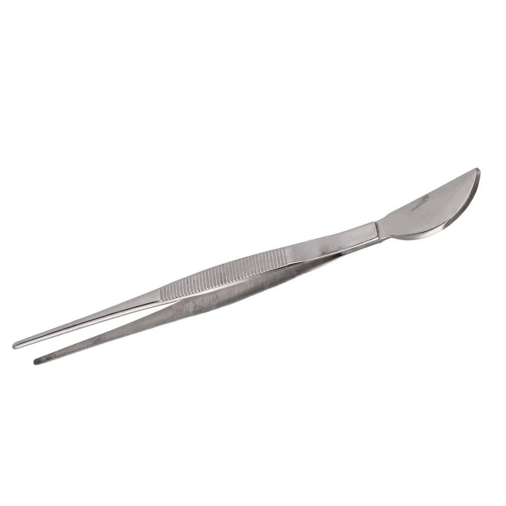 2-in-1 Design Stainless Steel Tweezers Rust Proof Crescent Moon Head Bonsai Tweezers Set Straight Curved Rake Spatula Tools