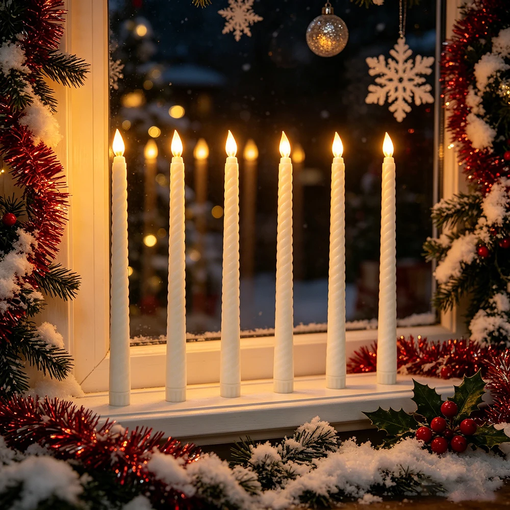 Plastic Simulation Long Pole Threaded Candle Light, Halloween Christmas Courtyard Desktop Steps Living Room Warm White Light