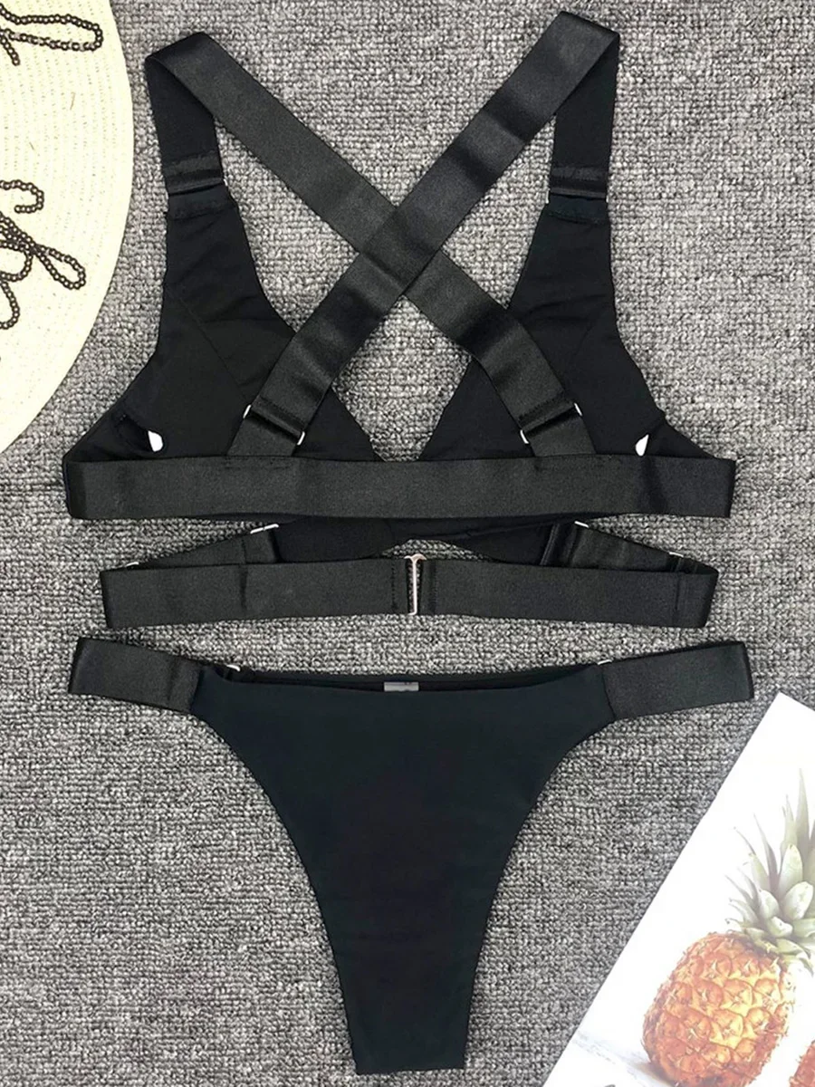 Sexy Adjustable Buckle Bandage Vevlet Bikini 2024 Women Swimsuit Female Bikinis Swimwear Two Pieces Bikini Set Bathing Suit Swim