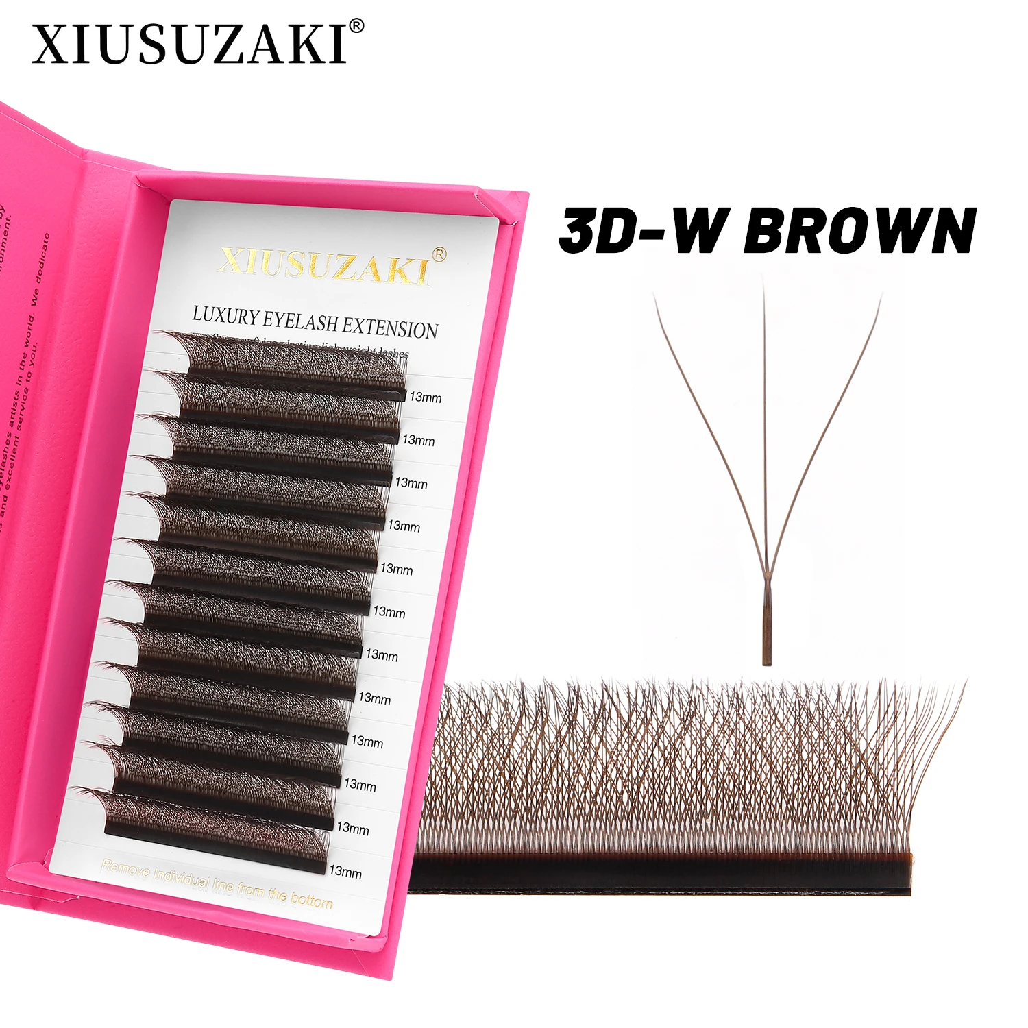 XIUSUZAKI Brown 3D W-Shaped Eyelashes Extensions 3 Tips C/D Curl High Quality Individual Premade Volume Fans False Lashes Shop