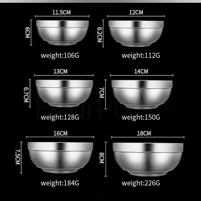 304 stainless steel bowl, anti scald thick double-layer insulated soup bowl, school cafeteria children's anti drop rice bowl