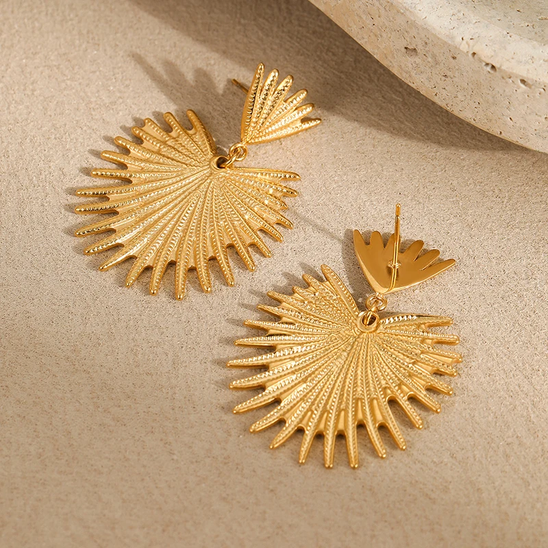

New SENYU 18K Gold Plated Stainless Steel Turtle Back Leaf Design Dangle Earrings High Quality Women Big Large Drop Earrings