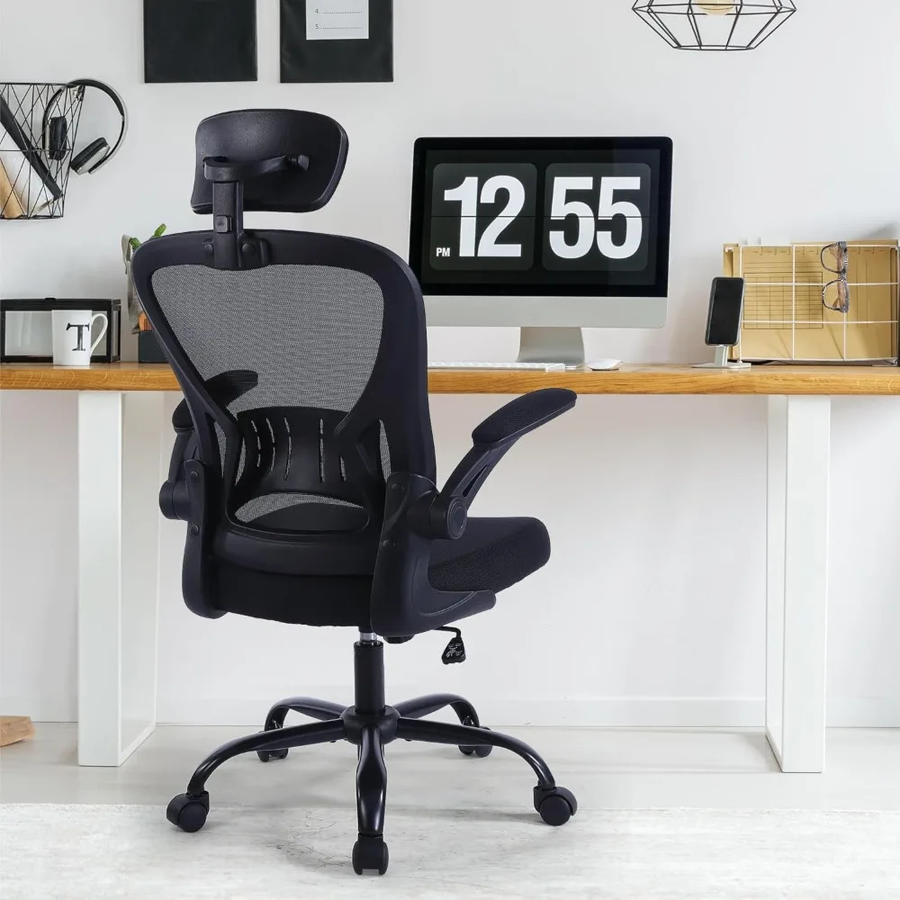 Silla de oficina ergonómica de altura ajustable con ruedas, soporte lumbar, giratoria de malla para uso cómodo en el hogar y la computadora en la oficina