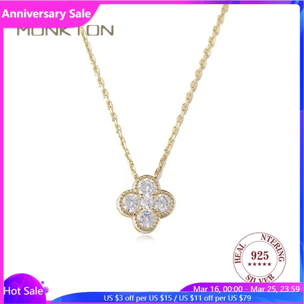 

Monkton 100% s925 Sterling Silver Minimalist Four-leaf Clover Necklace Pendant Chain Delicate Women Valentiens Gifts