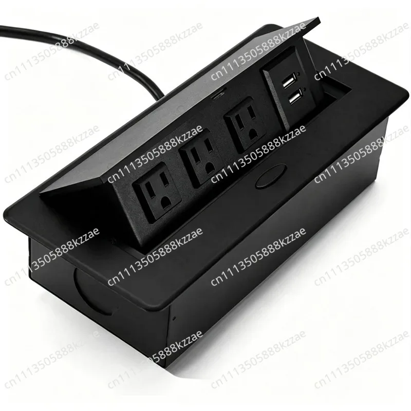 US Standard 3AC Pop-Up Desktop Socket with 2-Port USB Charging Hidden Recessed Flip Cover Power Box
