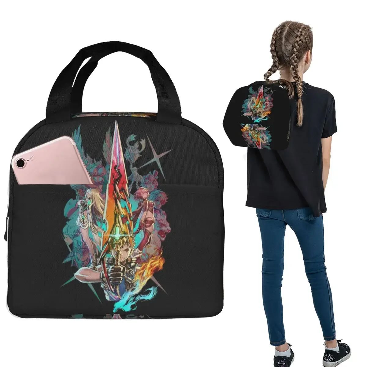 Xenoblade Chronicles 2 – Team Isolierte Lunchtasche für Damen und Kinder, tragbare Lebensmittelboxen, Thermo-Lunchbox-Tragetasche
