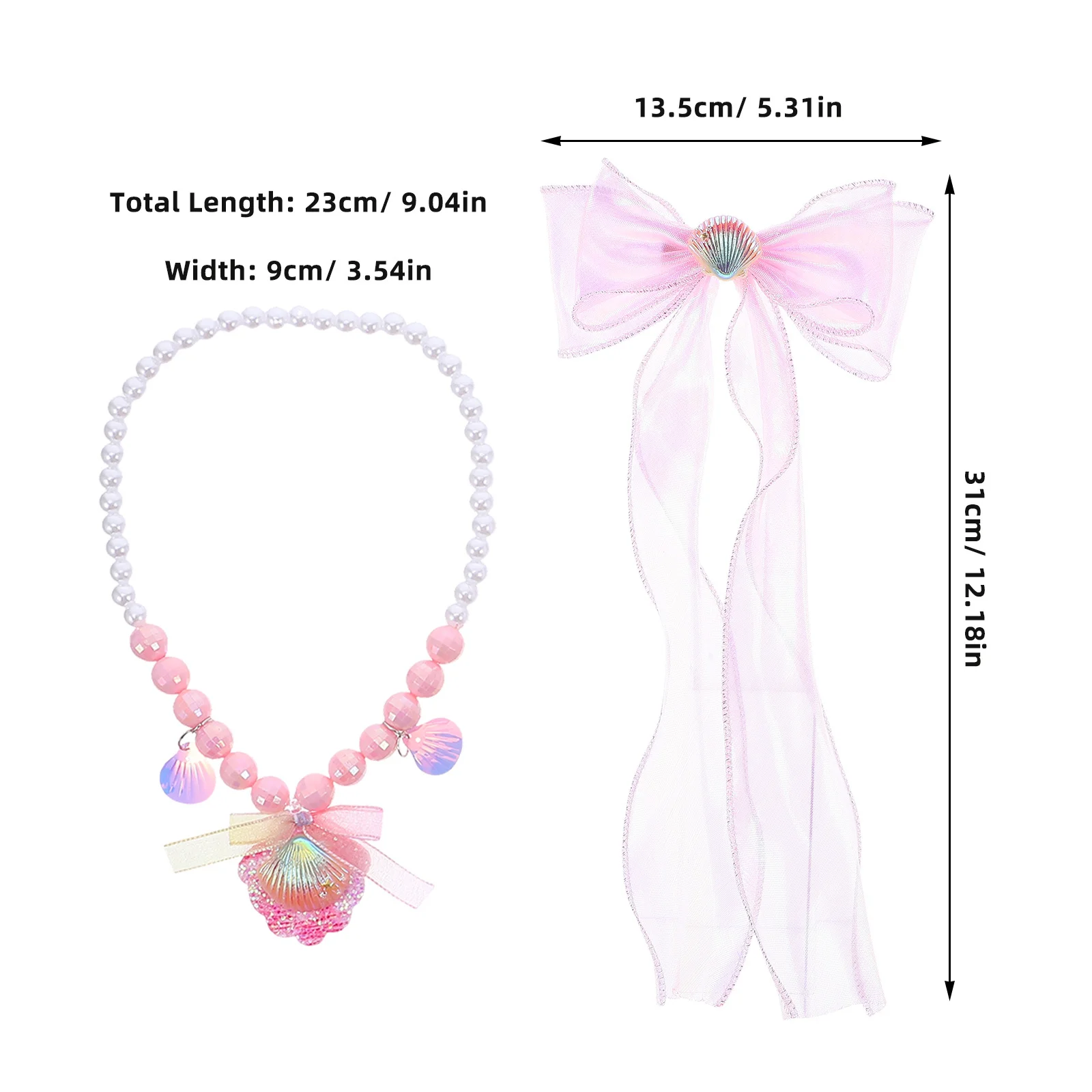1 conjunto de joias infantis de princesa, conjunto de joias de sereia, inclui colar de concha, pulseira de pérola, brincos, arco, grampos de cabelo, anel para aniversário
