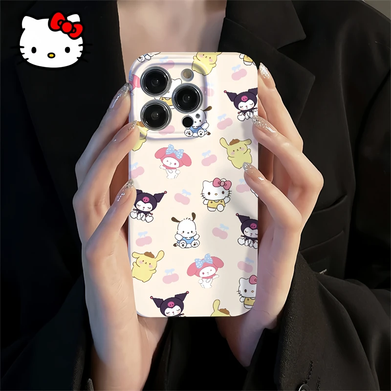 New Kawaii Sanrio HelloKitty MyMelody Phone Case Cartoon Girl Silicone Soft Anti Fall Protective Case for IPhone 15 14 13 Promax