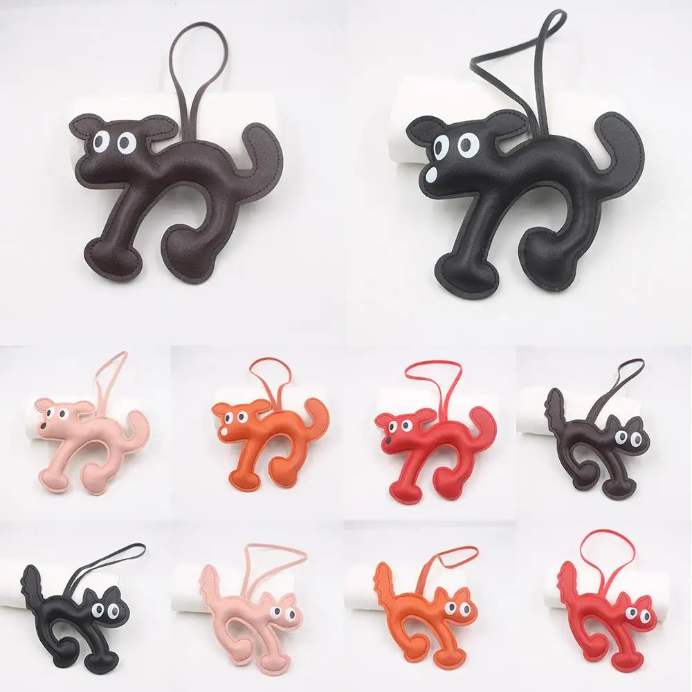 Porte-clés créatif en cuir en forme de chat pour hommes, porte-clés de voiture, breloque de sac de chien teckel, pendentif de téléphone, noir, marron, bijoux animaux mignons, cadeaux