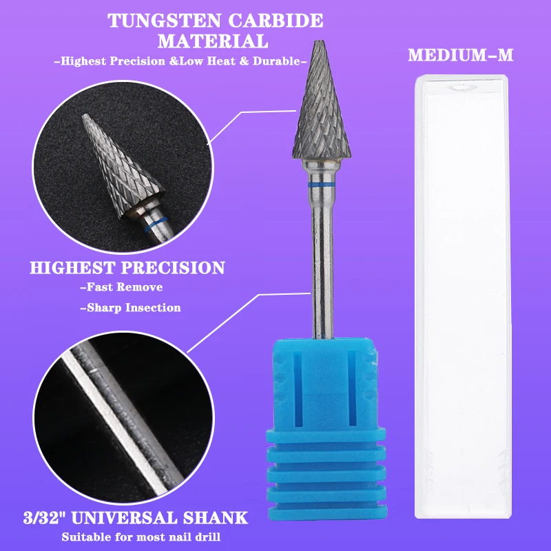 Cone Tungsten Carbide Milling Cutter, Nail Drill Bits para Electric Nail Drill, Manicure Machine, Arquivo Acessórios Ferramentas, 1Pc