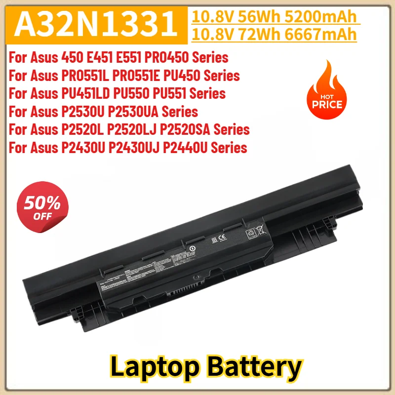 A32N1331 Laptop Battery 10.8V 6667mAh for ASUS P2530U P2530UA P2520L P2520LJ P2520SA P2430U P2430UJ P2440U  Replacement Battery