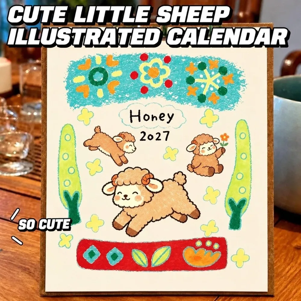 Firm Upright Support 2027 Nepal Desk Calendar Hanging Cute Dog Cat Sheep Doodle Desk Calendar Lokta Paper
