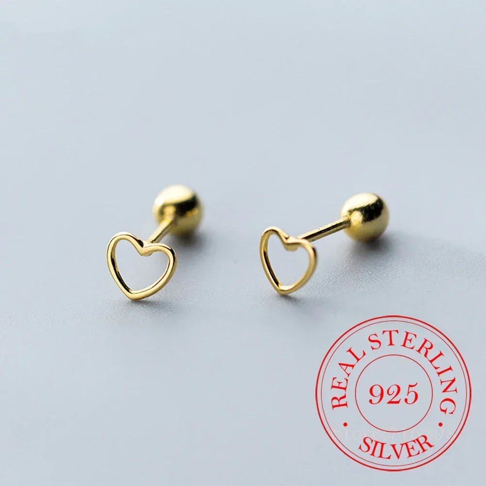 S925 Sterling Silver Cute Heart Stud Earrings For Women Kids 14K Gold Plated Ear Wedding Party Jewelry Gift Female Pendientes