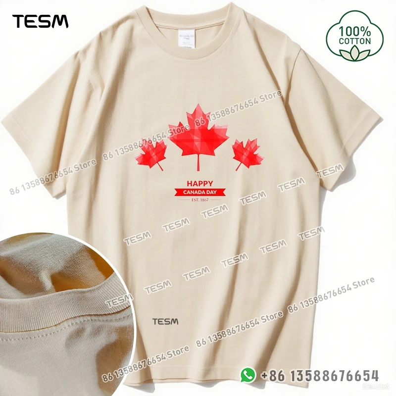 TESM Maple Leaf Print Men Cotton T-shirt Casual Loose Short-sleeve Party Parent-child Outfit Mom Dad Family Vacation Top