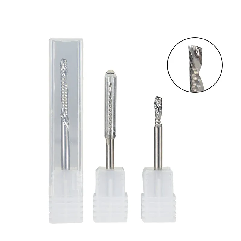 CMCP Single Flute Down Cutter 3.175mm(1/8\') Shank Left Hand CNC Router Bit Dia 1-3.175mm Carbide End Mill for Aluminum Cutting