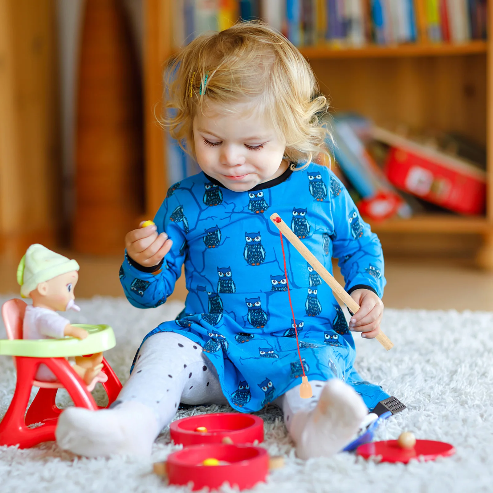 12 pezzi in legno per bambini, aste in legno leggere, giocattoli per canne, set da gioco per bambini da pesca per la scuola materna