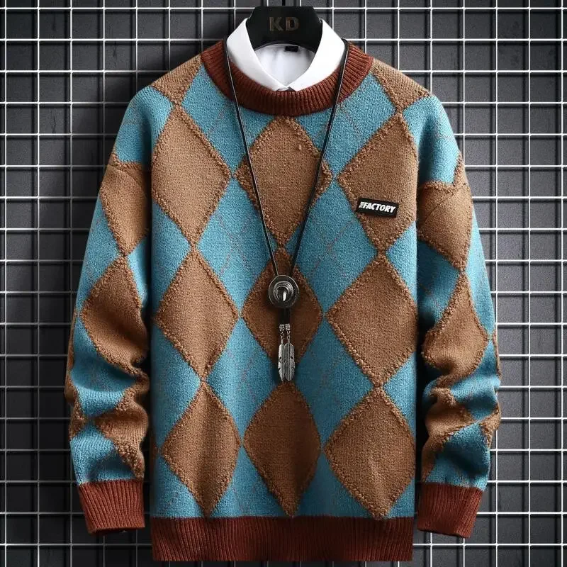 Pull Homme 2024 Autumn Winter Luxury Argyle Sweater Men Clothing New Fashion Streetwear Soft Warm Knit Cashmere Pullovers Man