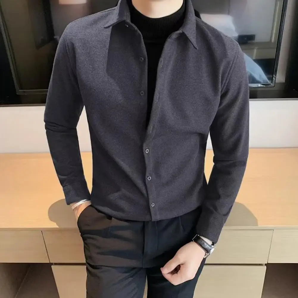 Fall Spring Men Shirt Lapel Single-breasted Color Buttons Fake Two-piece Sleeve Slim Fit Soft Breathable Mid Length Men Top