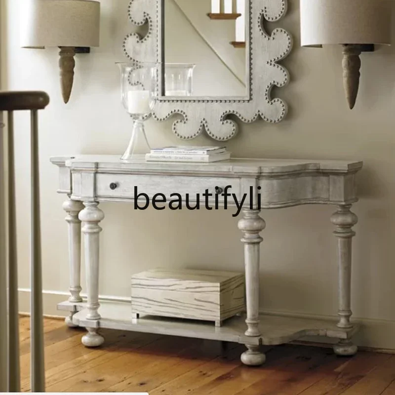 

American solid wood entrance foyer cabinet retro entrance table decorative side cabinet partition6239