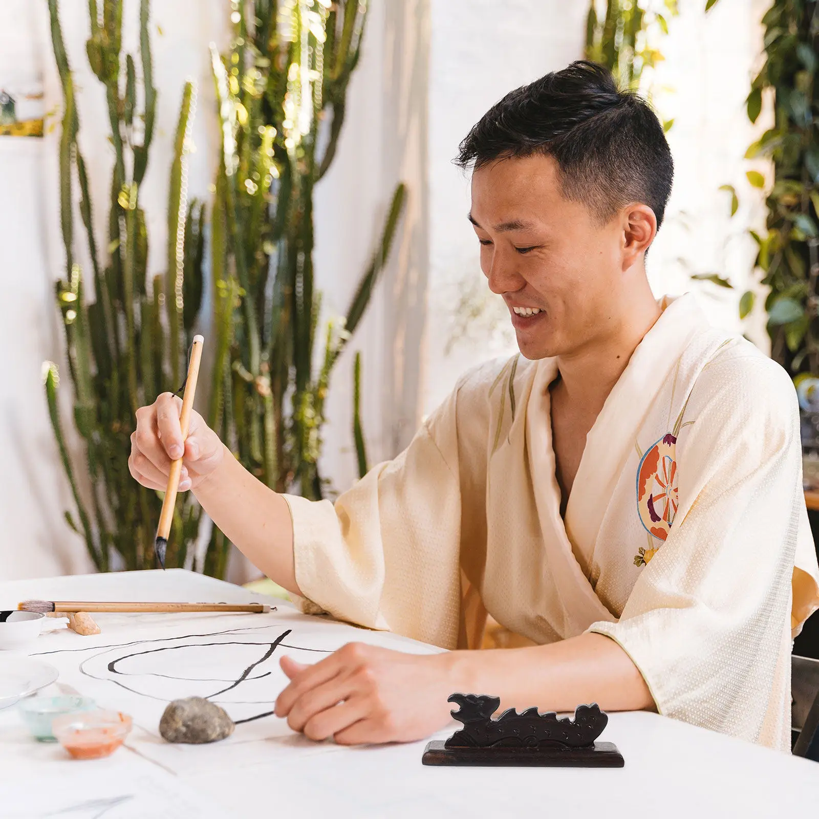 

Wooden Chinese Calligraphy Pen Holder Exquisite Craftsmanship Durable Storage for Brushes Pens Desk Decoration