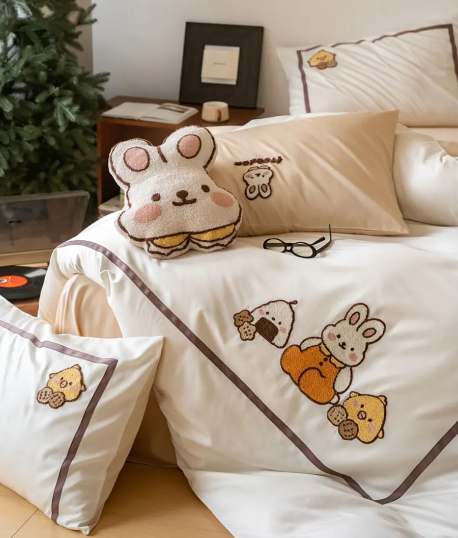 Cute cartoon rabbit panda dog elephant bedding set,twin full queen king embroidery home textile bed sheet pillowcase quilt cover