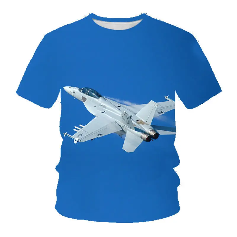 T-shirts Kawaii 3D Print Summer Aircraft Fighter T Shirt Fashion Kids Casual Boys Girls Round Neck Tshirt Children\'s clothing