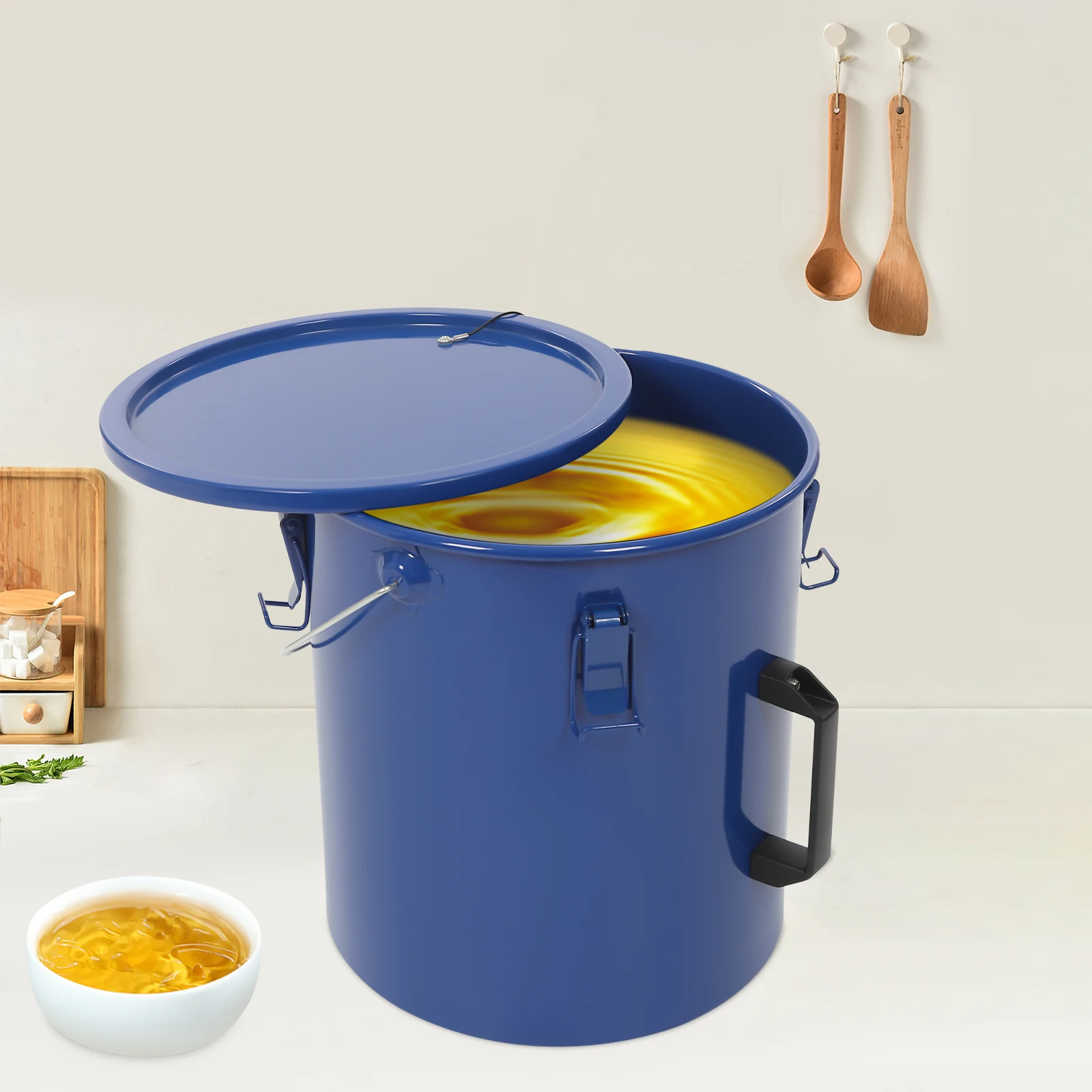 

6 Gal Fryer Oil Bucket with Lid Round Oil Transport Container with Lock Clips for Restaurant Fast Food Chains 11.81*12.99 in