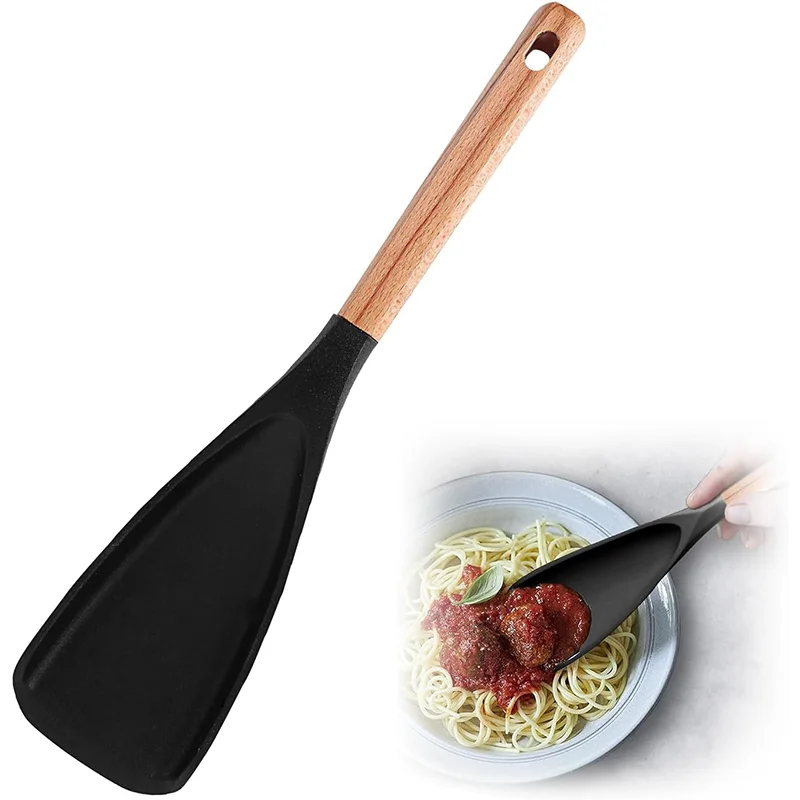 

Силиконовая лопаточка в японском стиле с деревянной ручкой, термостойкая, не царапающая, для приготовления пищи, выпечки, салата, попкорна, мытья посуды