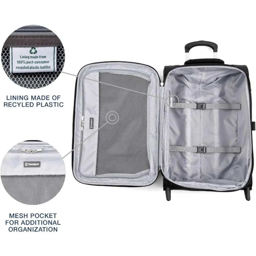 Lightweight Expandable 2-Wheel Carry-On Luggage Suitcase for Men and Women, Black, Ideal for Travel, Carry On 2, Softside Uprigh