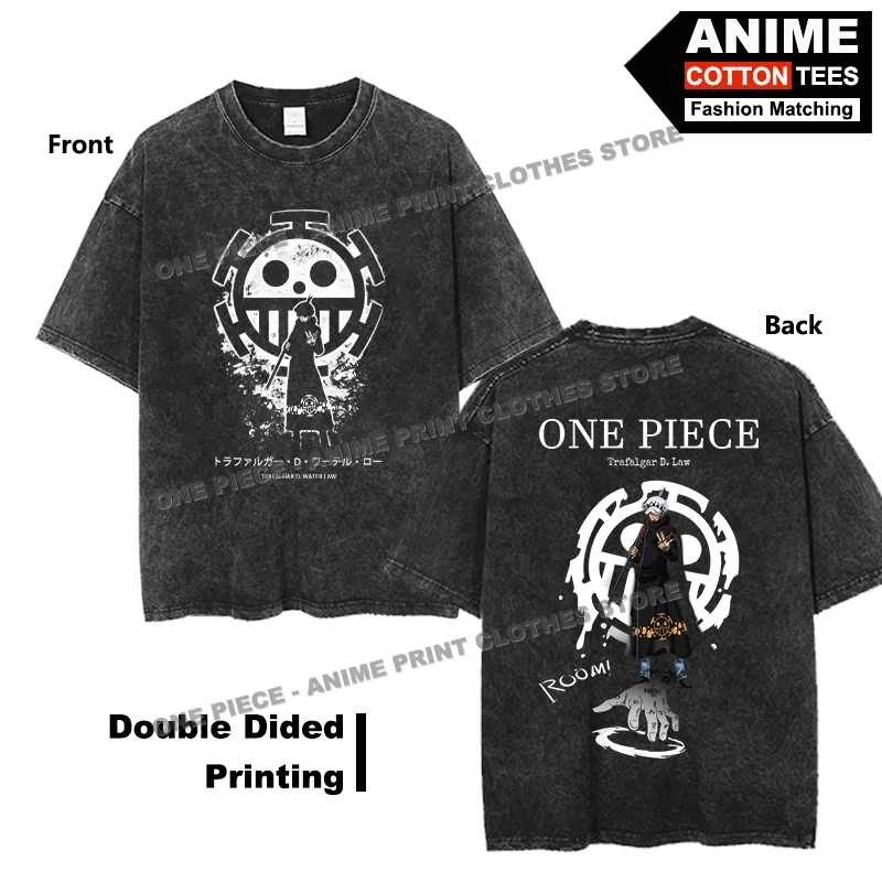 

Anime One Piece - Law · ROOM T-shirt Double Sided Print Clothing y2k Street styl Men Women Short Sleeve Retro Cotton Loose Tees