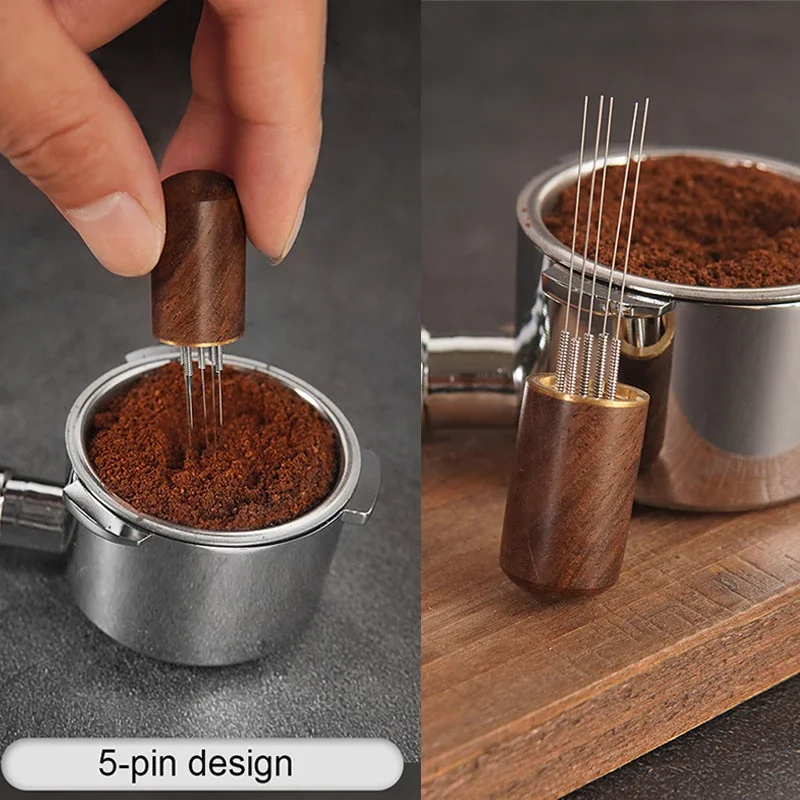 Household Wooden Coffee Needles Espresso Leveler Tamper Stainless Steel  Powder Stirrer Distributor Cafe Stirring Barista