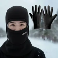 Fleece Balaclava Cycling Cap and Warm Gloves Cold-proof Windproof Warm Hood and Hat Thicken Thermal Ski Windproof kit Women Men