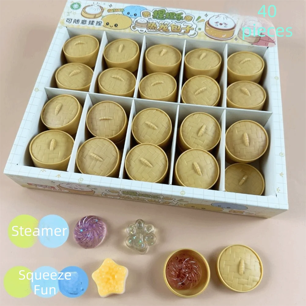 柔らかくて可愛いミニ餃子型のスクイーズ玩具、蒸し器付きクリスタルバン、握って遊べる感覚玩具、パーティーギフト