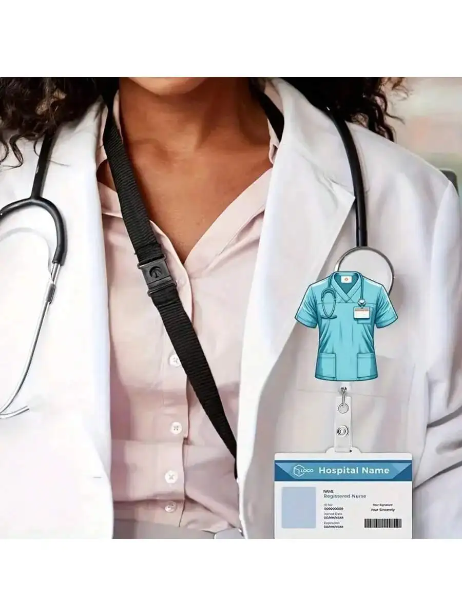 قطعة واحدة من حامل شارة قابل للسحب لطيف على شكل ممرضة مع مشبك لبطاقة الهوية - بكرة علامة اسم الموظفين الطبيين من الأكريليك للأطباء، RN، LPN - مثالية