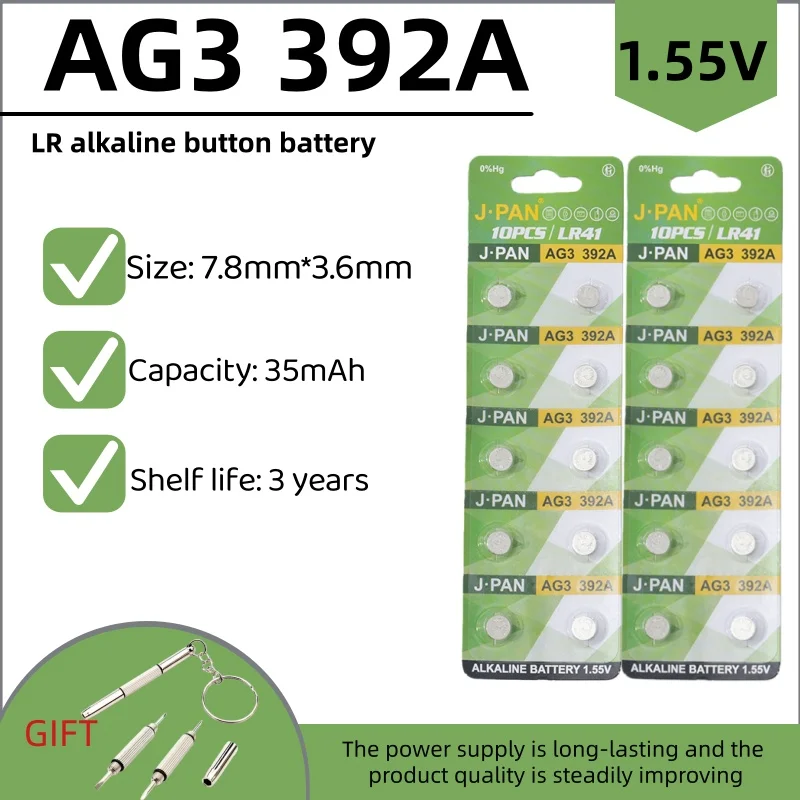 

AG3 392A Button Cell Battery 384 192 1.55V Alkaline AG3 Batteries SR41 L736 392 SR415SW for Watches Toys Thermometers