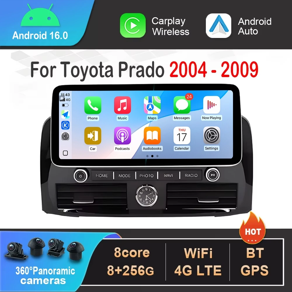 Android 16 for Toyota Prado 2004 - 2009 GPS Navigation 12.3 inch Touch Screen Car Multimedia Video Radio Player 4G WIFI DSP