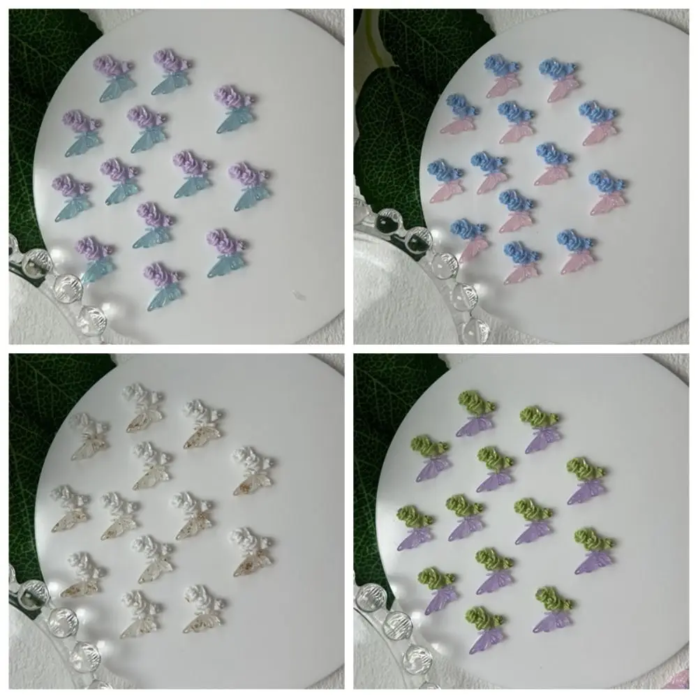 50 pçs puro tulipa borboleta arte do prego ornamentos sedutor resina flor borboleta acessórios que brilham no escuro brilhando