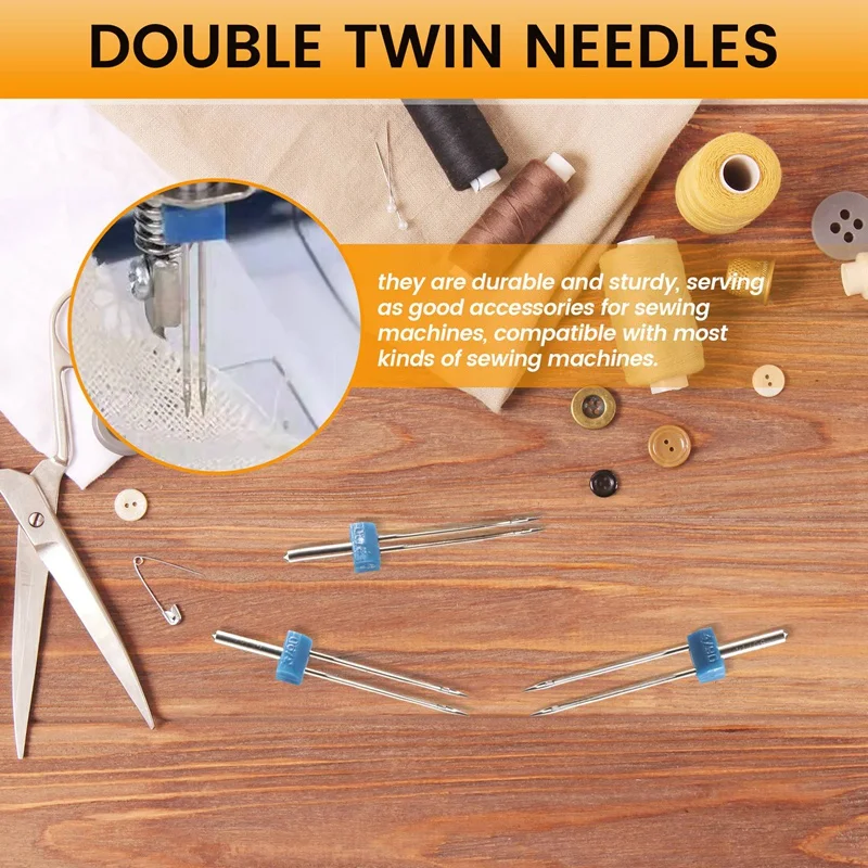 12 Pieces Twin Needles, Double Twin Needles With Plastic Box For Household Sewing Machine, 3 Sizes Mixed 2.0/ 90, 3.0/ 90, 4.0/