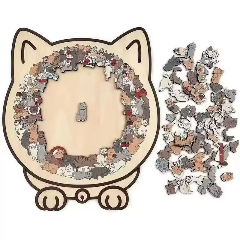 Desk-Novelty Challenging Cats Wooden Mind Brain Teasers Jisaw Puzzles for Adults Kids