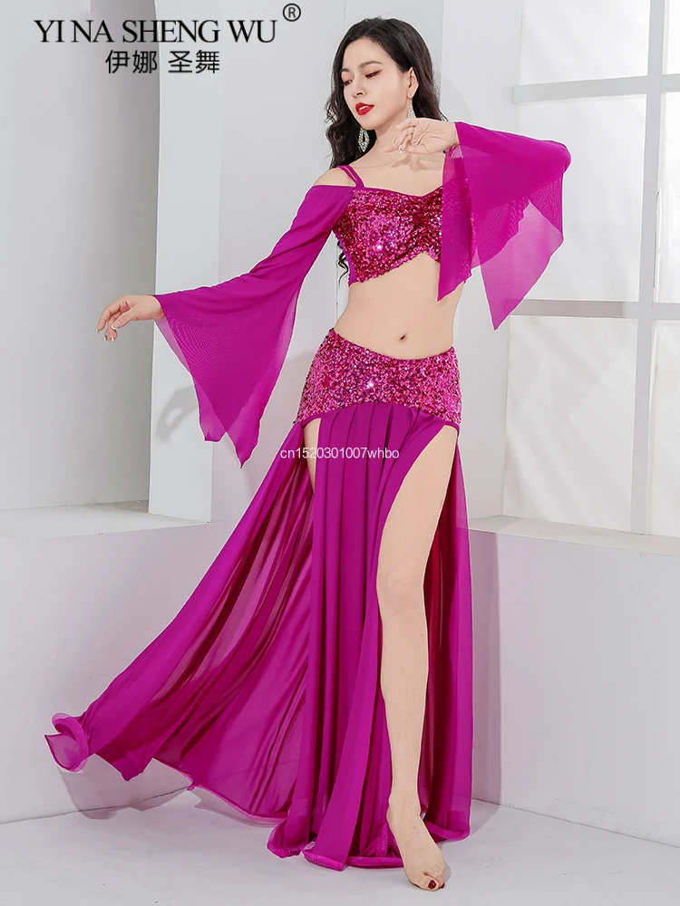 Oriental Belly Dance Costumes Sequins Top Long Skirt Women Belly Dance Practice Suit Peforessional Bellydance Outfits For Women